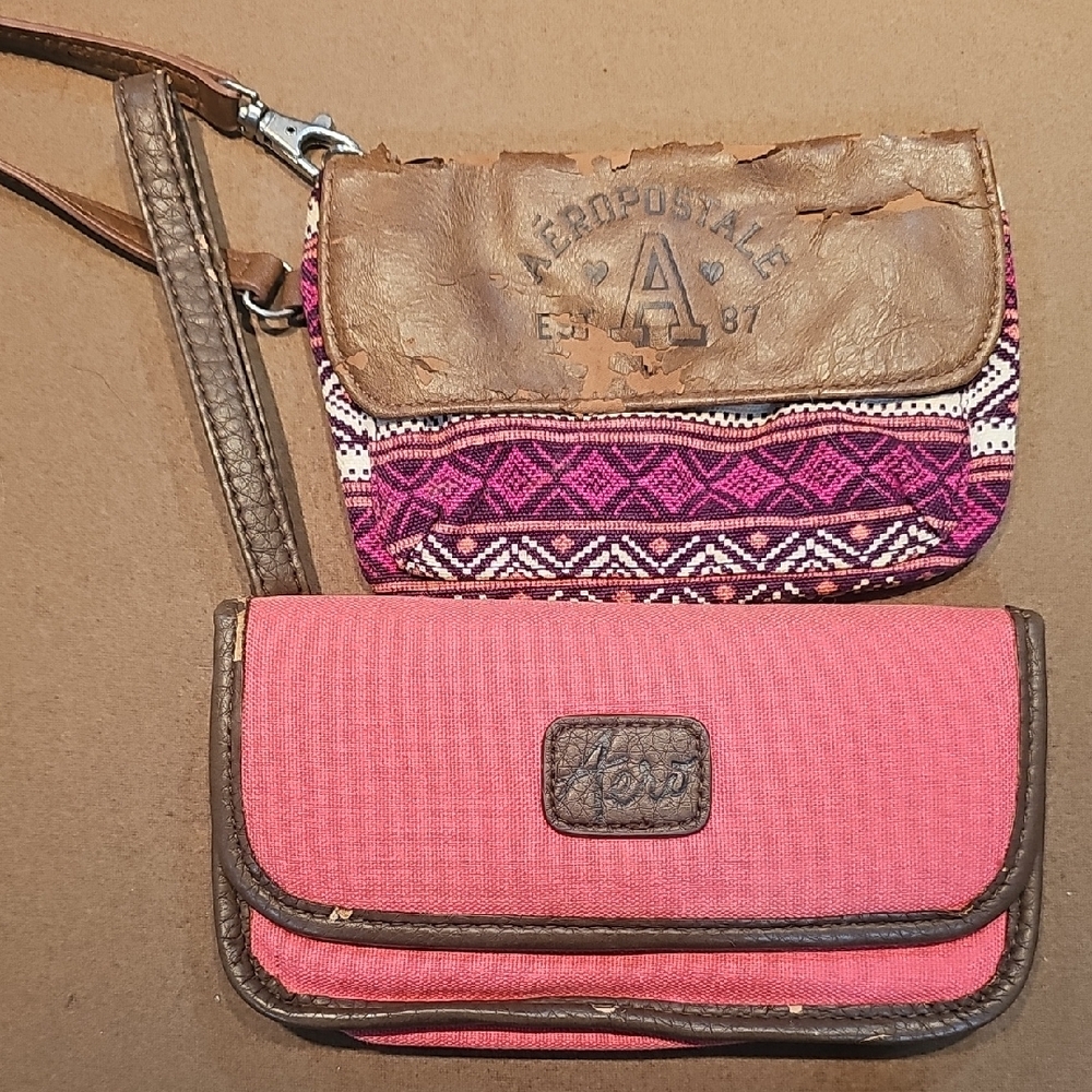 Aeropostale Pink and Brown Clutch and Wristlet Set